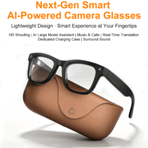 AI Glasses-Camera 8MP-Black Frame with transparency lens +Brown Color Charging Case - Image 2