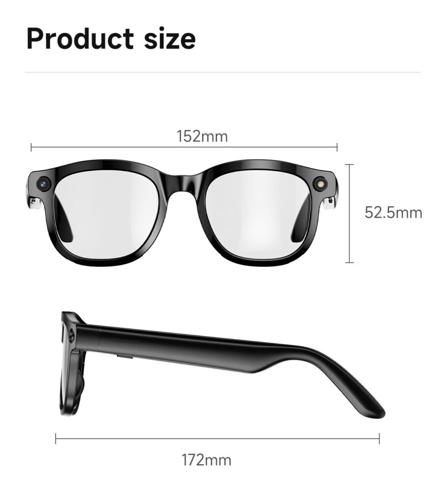 Smart AI Translation Glasses-Camera 8MP-Black Frame with transparency lens