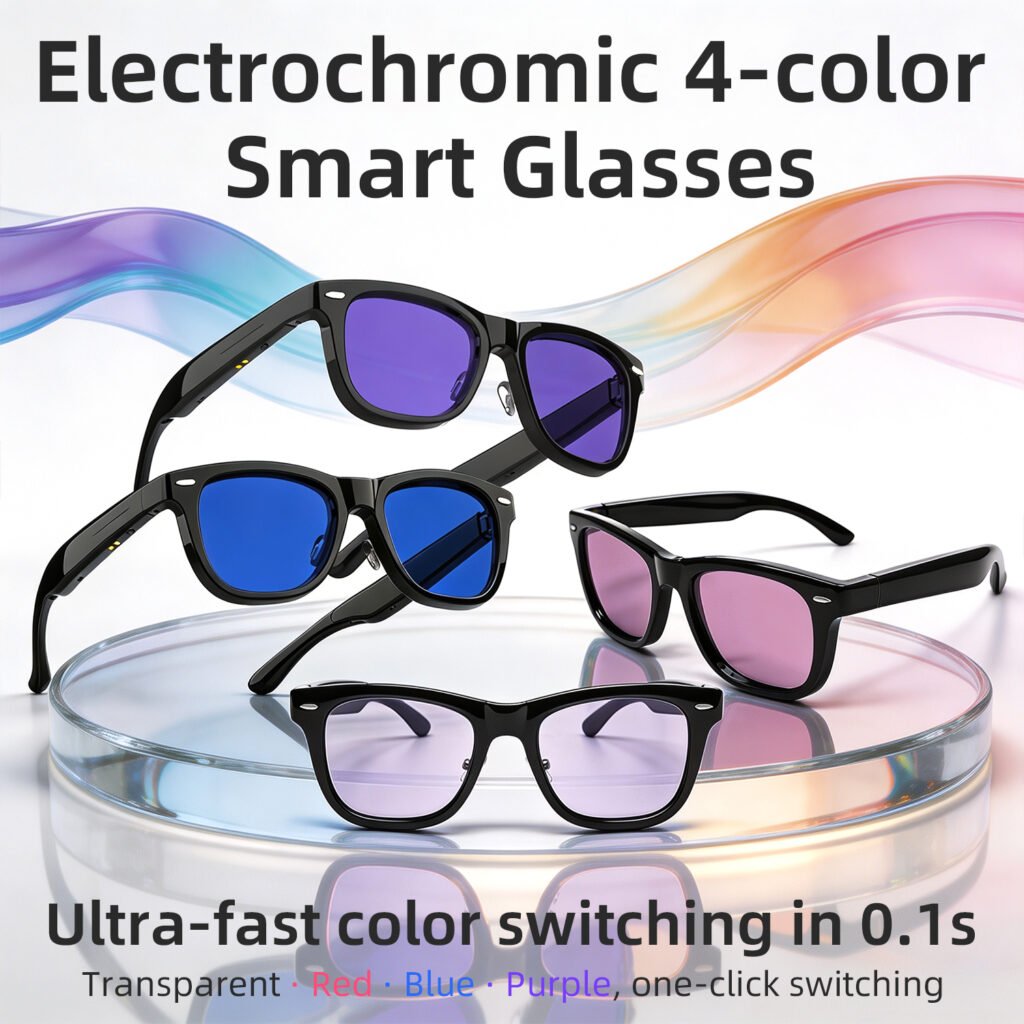 Smart Glasses-Electrochromic 4-colors HD Voice Call Fastest Color Switching Audio Glasses Sunglasses