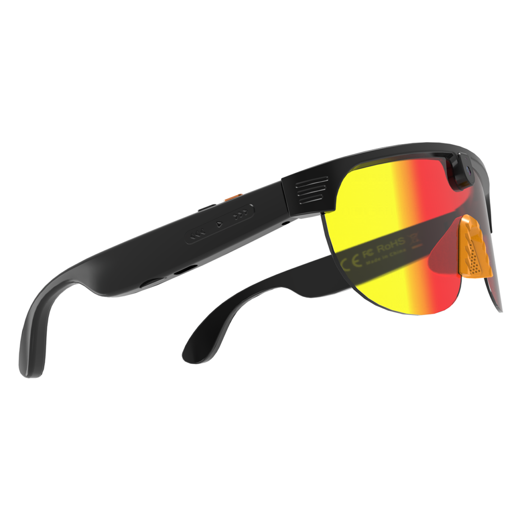 AI Smart Glasses Anti-shake 1080 HD Video Recording 8MP Camera Audio Cycling Sport Glasses Sunglasses-Orange Lens Color