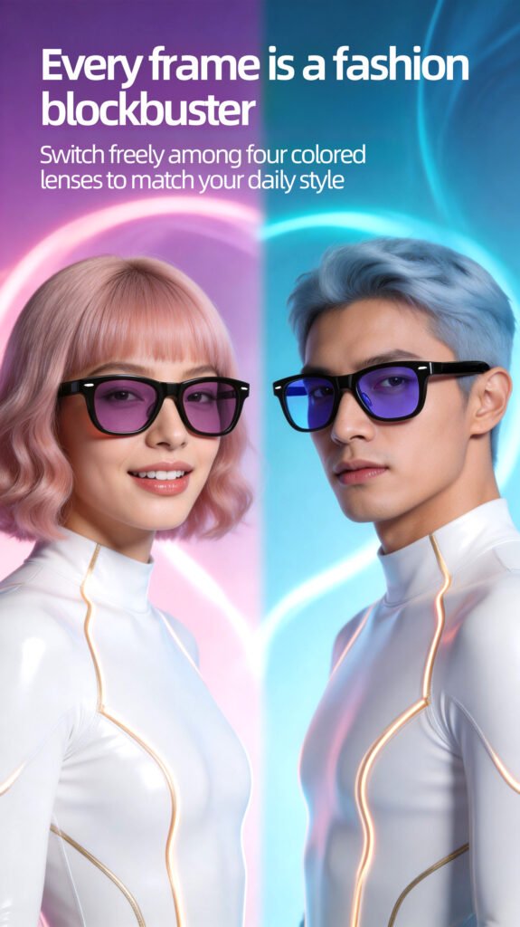Smart Glasses-Electrochromic 4-colors HD Voice Call Fastest Color Switching Audio Glasses Sunglasses