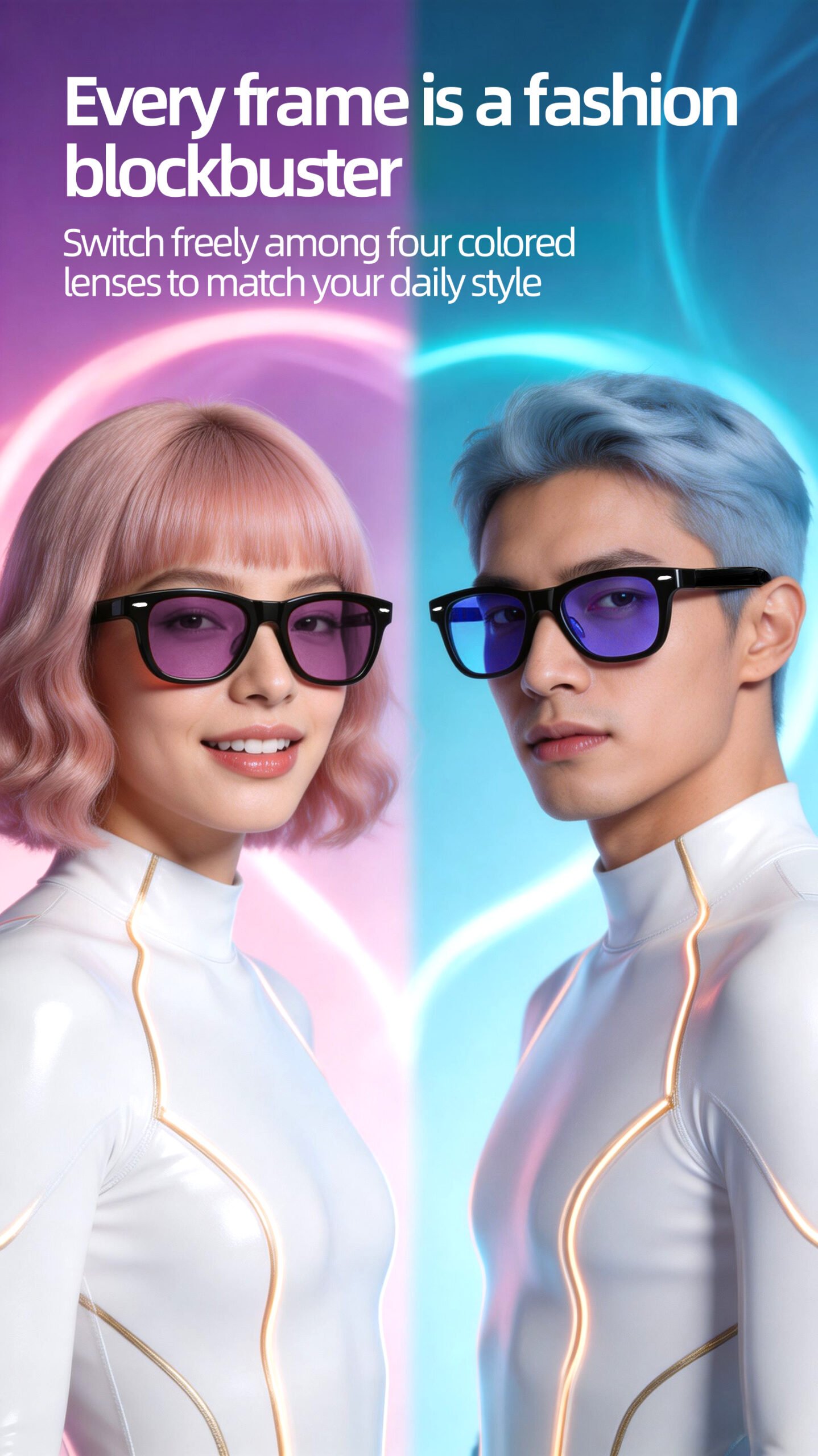Smart Glasses-Electrochromic 4-colors HD Voice Call Fastest Color Switching Audio Glasses Sunglasses - Image 1