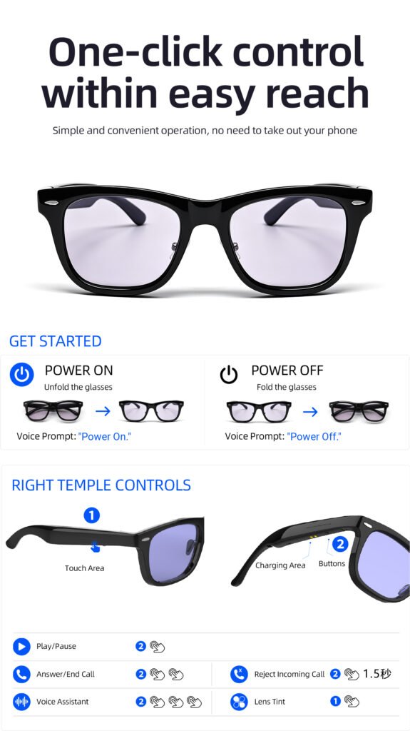 Smart Glasses-Electrochromic 4-colors HD Voice Call Fastest Color Switching Audio Glasses Sunglasses