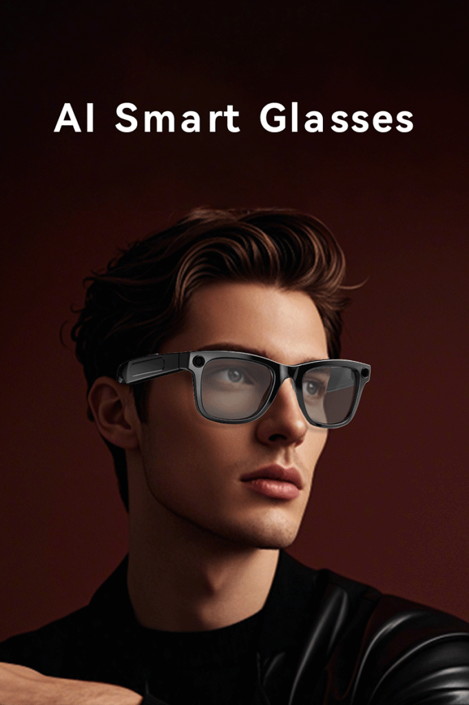 AI Glasses AG01-High Quality 2GB-Camera 8MP-410MaH Battery-Glossy Black Frame with Black Lens