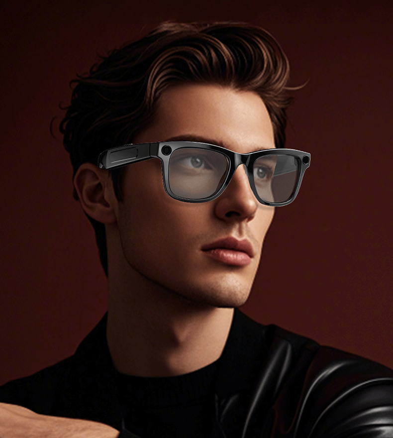 AI Glasses AG01-High Quality 2GB-Camera 8MP-410MaH Battery-Glossy Black Frame with Black Lens - Image 1