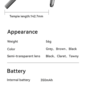 Smart AI Glasses-High Quality 2GB-Camera 8MP-410MaH Big Battery-Glossy Black Frame with Transparency Lens  AG01 - Image 6
