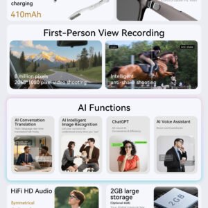 AI Glasses AG01-High Quality 2GB-Camera 8MP-410MaH Battery-Glossy Black Frame with Black Lens - Image 8