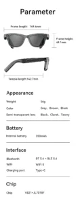AI Glasses AG01-High Quality 2GB-Camera 8MP-410MaH Battery-Glossy Black Frame with Black Lens - Image 7