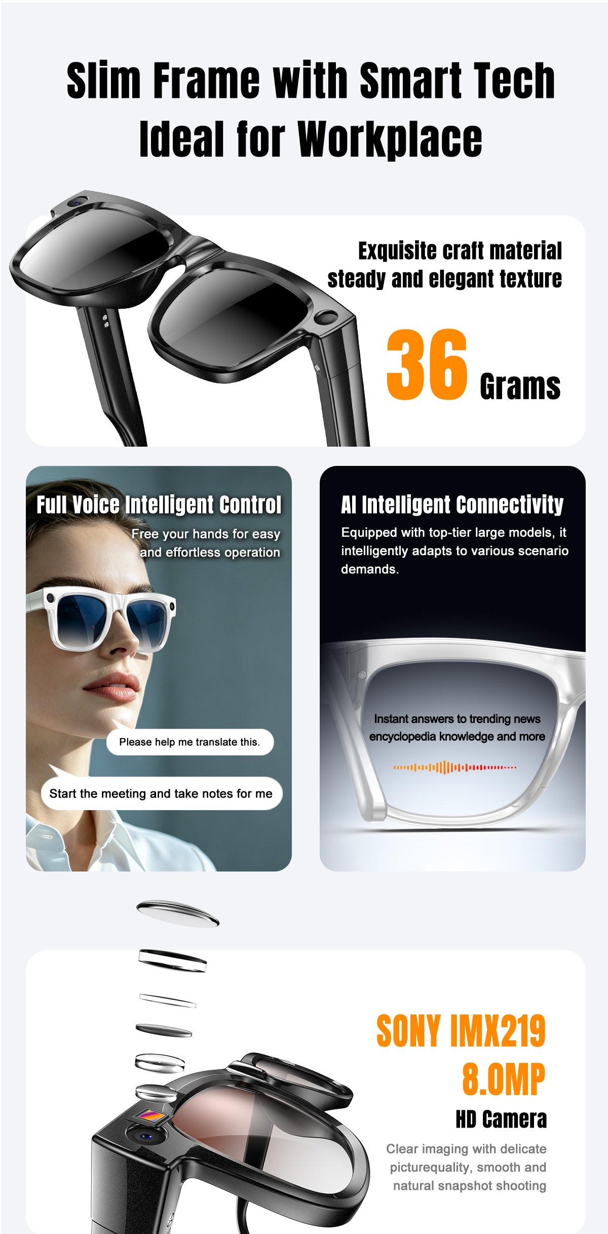 AI Smart Glasses Ultra Light 8MP Camera Photochromic Lens Sunglasses-Black Frame with Photochromic Lens Transparence turn to Gray Color - Image 5