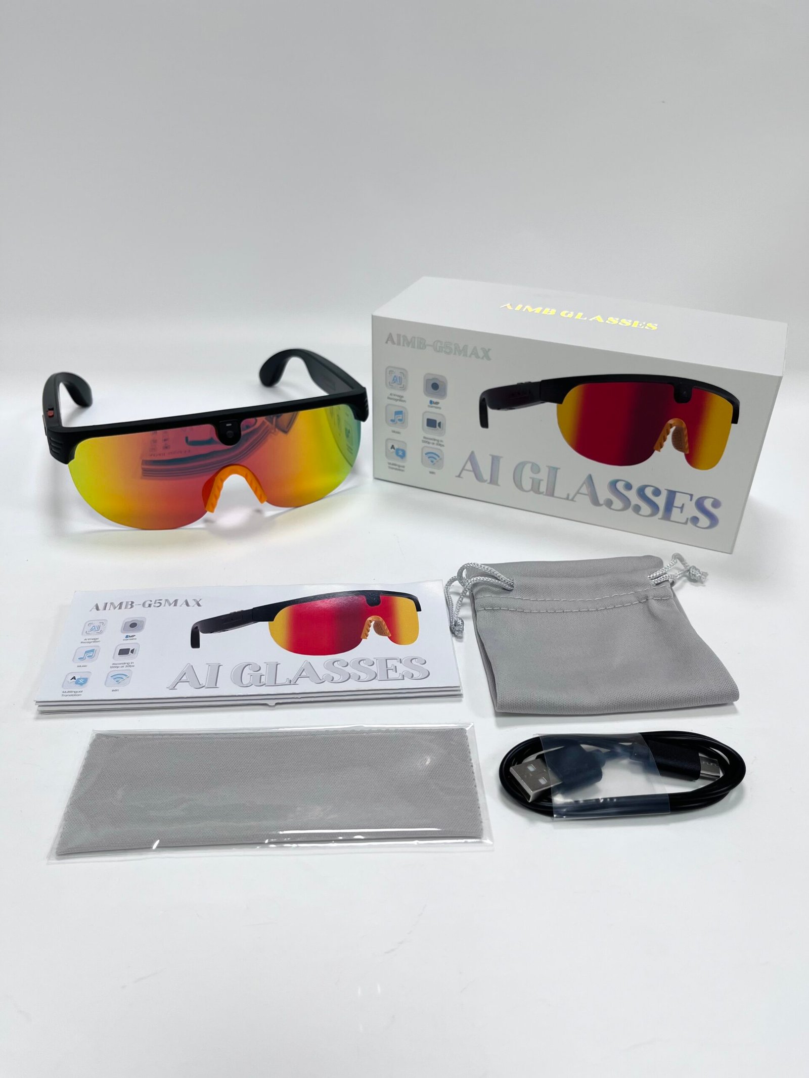 AI Smart Glasses Anti-shake 1080 HD Video Recording 8MP Camera Audio Cycling Sport Glasses Sunglasses-Orange Lens Color - Image 11