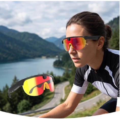 AI Smart Glasses Anti-shake 1080 HD Video Recording 8MP Camera Audio Cycling Sport Glasses Sunglasses-Orange Lens Color