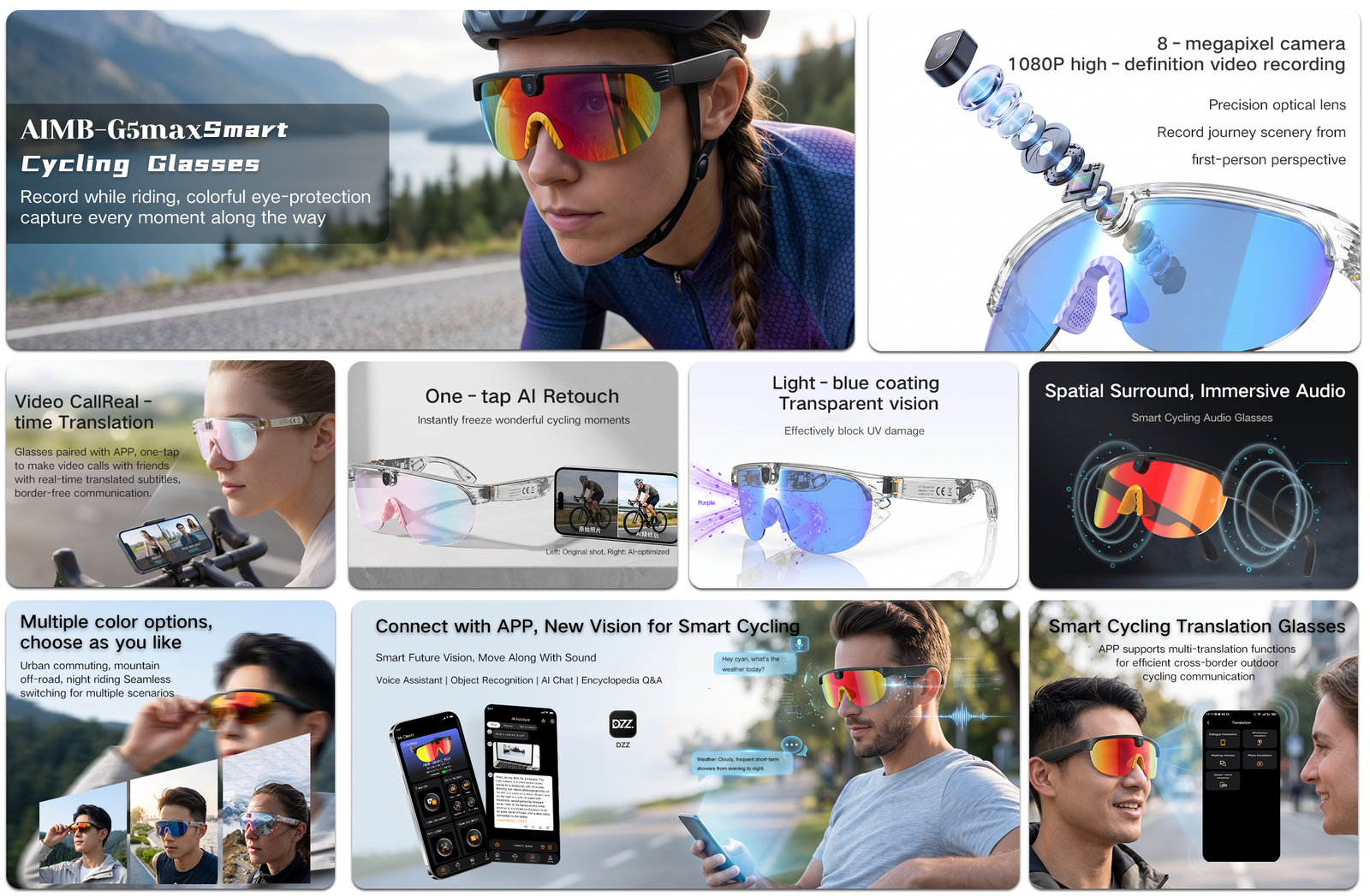 AI Smart Glasses Anti-shake 1080 HD Video Recording 8MP Camera Audio Cycling Sport Glasses Sunglasses-Orange Lens Color - Image 9
