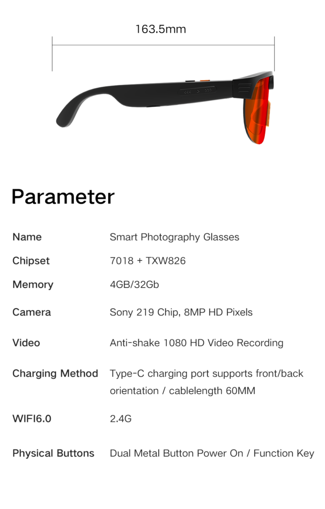 AI Smart Glasses Anti-shake 1080 HD Video Recording 8MP Camera Audio Cycling Sport Glasses Sunglasses-Orange Lens Color