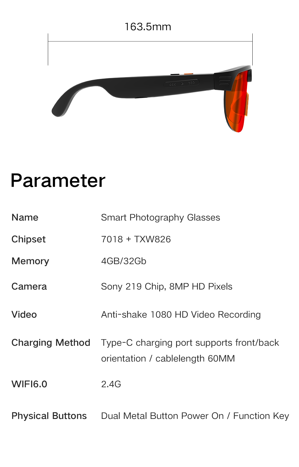 AI Smart Glasses Anti-shake 1080 HD Video Recording 8MP Camera Audio Cycling Sport Glasses Sunglasses-Orange Lens Color - Image 10